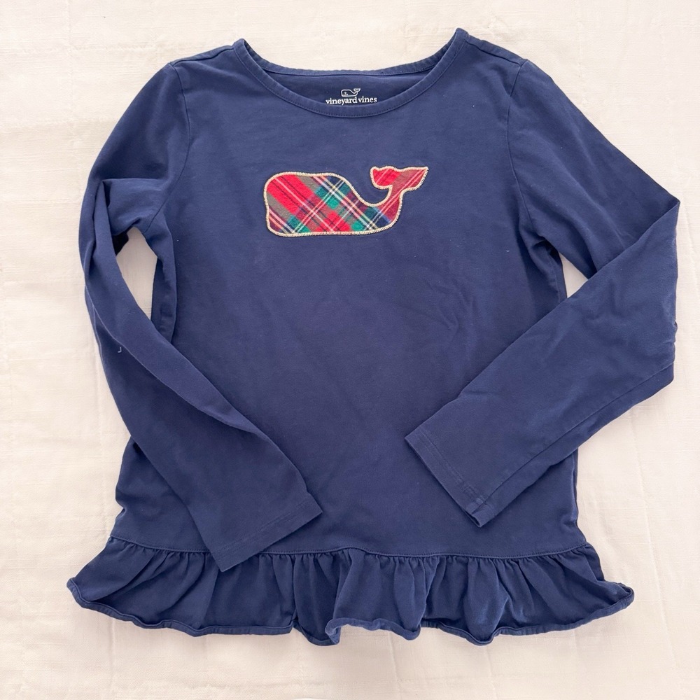 Vineyard Vines Girls Long Sleeve Tunic Size MEDIUM Navy Plaid Whale Tartan